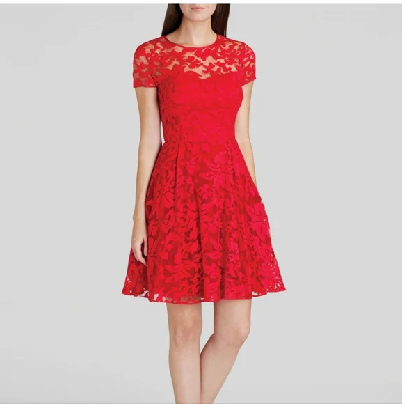 Ted Braker Elegant Red Lace Dress, size 2 - Picture 1 of 16